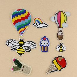 Iron On Patches DIY Embroidered Patch sticker For Clothing clothes Fabric Badges Sewing fire balloon bee muffin cups design