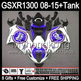 gloss white 8gifts For SUZUKI Hayabusa GSXR1300 08 15 GSXR-1300 14MY56 GSXR 1300 GSX R1300 08 09 10 11 12 13 14 15 Fairing blue white Kit