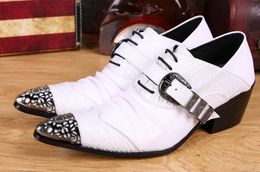 6.5CM High Heel Men Shoes pointed Iron Toe white British man's leather Dress shoes Party and Wedding Shoes Men Chaussures Hommes, Big US6-12