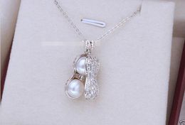 Free Shipping ***Fashion 10mm Natural White Akoya Pearl Sterling Silver Peanut Pendant Necklace