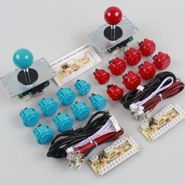 Original Sanwa Arcade Video Games Kit DIY Bundle for PC Joystick & Raspberry Pi RetroPie DIY Projects & Mame Jamma Parts - Red + Blue