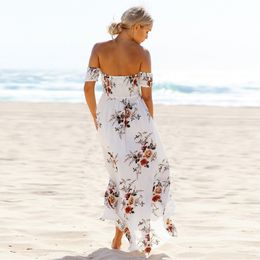 Long Dress Women Off Shoulder Beach Summer Dresses Floral Print Vintage Chiffon White Maxi Dress Vestidos De Festa