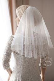 Two layer White Ivory wedding veil champagne bridal veil Elbow Length with comb tulle 125a