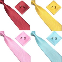 Neck Tie Cuff Links Handkerchief Set 19 Colours Men's Stripe necktie 145*10cm solid Colour NeckTie for Father's Day Men's business tie