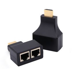 Freeshipping 4pcs/lot Black Colour 1080p HD-MI To Dual Port RJ45 Network Cable Extender Adapter Over by Cat 5e / 6 for HD-DVD for PS3