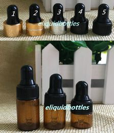 Wholesale 1000pcs 1ml 2ml 3ml Amber Glass Dropper Bottles with Gold Black Silver Cap,Essential Oil Bottle, 1CC 2CC 3CC Small Perfume vials