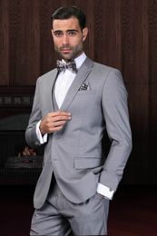 2016 Custom made Mens Light Grey Suits Fashion Formal Dress Men Suit Set men wedding suits groom tuxedos(Jacket+Pants+Vest+Tie)A01