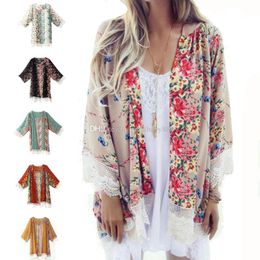 New Women Lace Tassel Flower pattern Shawl Kimono Cardigan Style Casual Lace Chiffon Coat Cover Up Blouse 7 Colours C3171