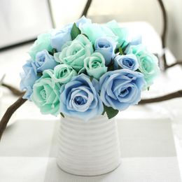 Silk flower wedding bouquet roses artificial flowers autumn vivid fake leaf wedding flowers bouquets for home decoration