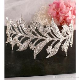 INS Leaf Rhinestones Crowns For Wedding Bride For Bridal Hair Accessories Queen Girls Party Wedding Accessories Jewelry Crown 317U