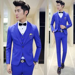 Mens Suits With Pants Boys Graduation Prom 3 pieces (Jacket+Vest+Pant) Wedding Suit for Men Slim Fit Terno Masculino Royal Blue