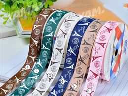 9mm/16mm/25mm/38mm width British style Iron tower pattern hair ornaments Colourful Grosgrain ribbon 100 yards DIY accessories Gift wrap