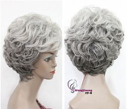 Free Shipping>>>New Old Women Grandma Hairpieces Mixed Grey Curly Lady Wigs