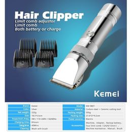 Kemei KM-9801 Ceramic Cutter Rechargeable Electric Hair Clipper Trimmer Razor Cordless Adjustable Clipper Haircut Free Shipping