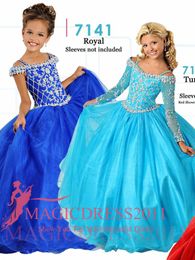 2020 Ritzee Girl's Pageant Dresses Beaded Ruffles Tulle Ball Gown Floor Length Royal Blue Flower Girl Dresses Quinceanera Dress