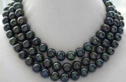 natural 9-10mm black tahitian pearl necklace 50" YYX6