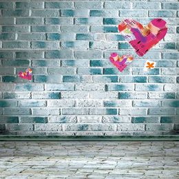 Brick Wall Floor Photography Backdrops Digital Painted Love Hearts Romantic Valentine's Day Wedding Photo Shoot Background Vintage