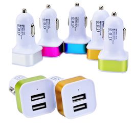 100pcs Colorful dual usb ports 2.1A+1A Car charger adapter for mp3 mp4 for samsung Android phone