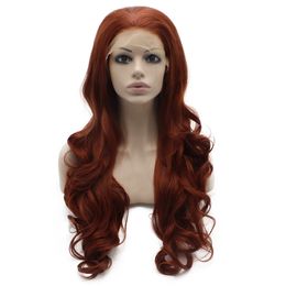 Long Wavy Burgundy Red Heat Friendly Synthetic Lace Front Wig