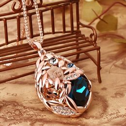 Fashion flowers luxury big gem crystal pendant necklace large teardrop dang charm necklace women is On Sweater Chain Long Necklace