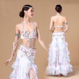 new arrivals performance oriental belly dancing clothes 3piece suit bead bra belt and skirt belly dance costume set