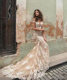 Dresses Gorgeous 2019 Berta Mermaid Wedding Dresses Champagne Tulle Ivory Lace Appliqued Sexy Beach Bridal Gowns Custom Made China EN11151