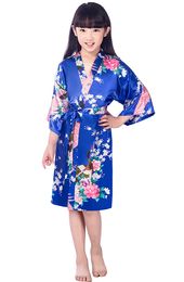 2017 summer girls peacock Rayon Silk Robe Sleepwear Lingerie Nightdress Pyjamas Satin Kimono Gown pjs bathrobe dress 6pcs/lot #4030