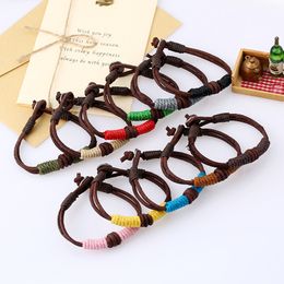 Men Women Lovers Braided Rope Charm Bracelets Wrap Multilayer Colourful Genuine Leather Bangle Decor Fashion Jewellery