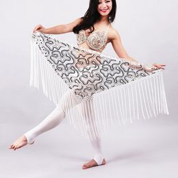 Cheap Belly Dance Clothes Women Dancewear Long Fringe Hand Crochet Triangle Belt Belly Dance Hip Scarf Sequins