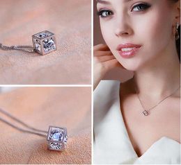 Silver Gold Plated Hollow Square Crystal Pendant Necklace Maigic Cube Diamond Crystal Necklaces Women Girls Wedding Party Jewellery