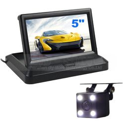 Wired 5 Inch Foldable Rear View Monitor Car Monitor Waterproof 4 x LED Colour Night Vision Rear View Car Camera Parking System