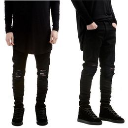Wholesale-designer Brand new men black jeans skinny ripped Stretch Slim fashion hip hop swag man casual denim biker pants overalls Jogger