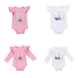 Lovely Newborn Baby Romper Infant Kids Clothing Baby Girl Unicorn Romper Baby Clothes Long Sleeve Ruffles Infant Jumpsuits Girls Clothing