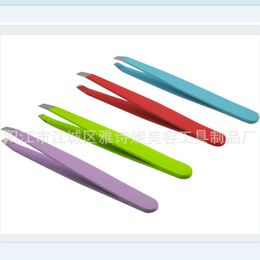 New Hot Sale 24Pcs Colorful Stainless Steel Slanted Tip Eyebrow Tweezers Hair Removal Tools Free Shipping