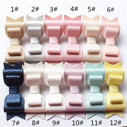 Pcs NEW 3 30 Levels Hair Bows New Prince Baby Girls Hair Clips With Faux Glitter Litchi Stria Leather Hair Grip Stripe Pink Hairpins