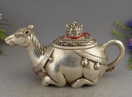 Chine Tibet argent cheval Chevaux flacon théière bouilloire chanceux statue