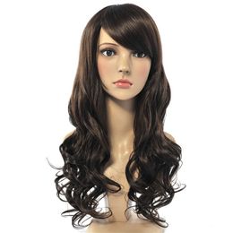 Girls Fashion Loose Jerry Curly Long Hair Women Cosplay Wig With Tilted Frisette