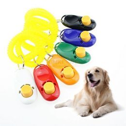 100pcs Pet Dog Cat Click Clicker Pets Train Training Agility Obedience Trainer Aid Wrist Strap New Free Shipping