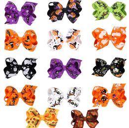 14 Design Girls Halloween pumpkin hairpins Barrettes children spider hair accessories princess Layered Bow Hair clips