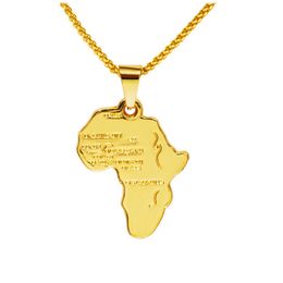 Rock Hippie Small African Map Pendant Necklace 18K Real Gold Plated Chain Long Necklaces Party Jewellery Mens Gifts