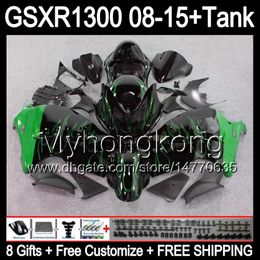 8gifts For SUZUKI Hayabusa GSXR1300 08 15 GSXR-1300 14MY84 green flames GSXR 1300 GSX R1300 08 09 10 11 12 13 14 15 Fairing gloss black Kit