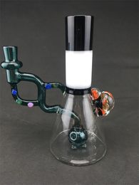 Glass hookah color flat-bottomed beaker smoking pipe, bong 18mm connector welcome to order