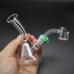 4" Inch Mini Glass Beaker Bongs With 2mm Quartz Banger Nail & Keck Clips Dab Rigs Glass Water Pipe Hand Pipes