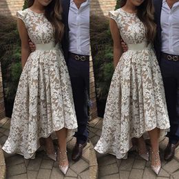 2019 High Low Prom Dresses Jewel Neck Short Sleeves A Line Front Short Long Back Bridesmaid Party Dresses Custom Made China EN8016