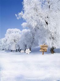 Blue Sky Winter Scenic Photography Backdrops Beautiful White Snow Covered Trees Children Family Holiday Photo Shoot Studio Background