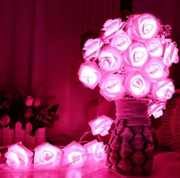 Wholesale- Romantic 20 LED Lighting Rose Flower String Fairy Lights Home Bedroom Garden Decor Wedding Party Decoration Artificial Plants