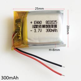 Wholesale 3.7V 300mAh 802025 Lithium Polymer Li-Po Rechargeable Battery Cells For DIY Mp3 MP4 MP5 GPS PSP Bluetooth Headphone Headset