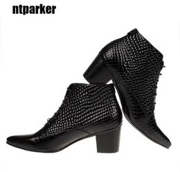 6.5 CM High Heels Men boots British style Genuine Leather Pointed Toe Ankle boots Male elevator shoes Party and Wedding, big size 38-46