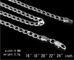 2017 hot sells Man woman 20pcs/lot plated 925 sterling Silver 4MM Sideways chain Necklace 16"/18"/20"/22"/24"