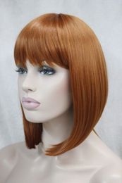 Wholesale free shipping >>>Vogue cute BOB orange brown 130A straight short synthetic full women's wigs